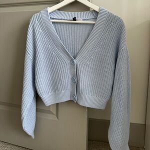 Blue cardigan cropped knit sweater